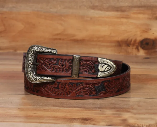 Engraved Brown Belt with Silver Engraved Buckle - Image 4