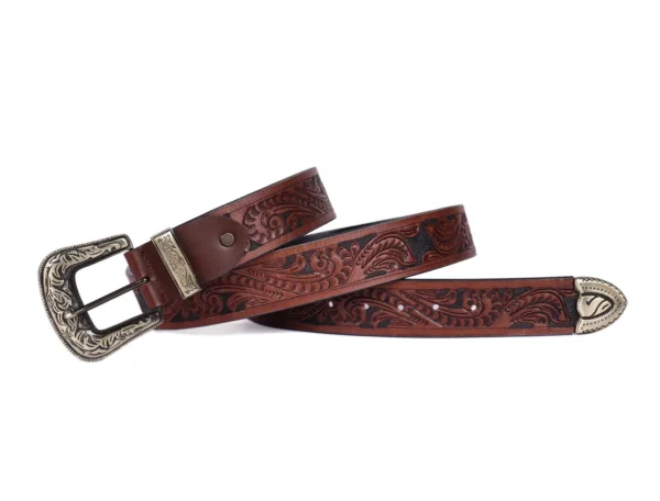 Engraved Brown Belt with Silver Engraved Buckle - Image 2