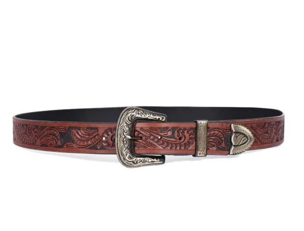Engraved Brown Belt with Silver Engraved Buckle - Image 3