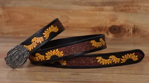 Formal Printed Brown Belt with golden designs